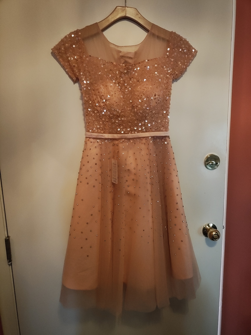 Grace Peach Sequin Tulle Party Dress